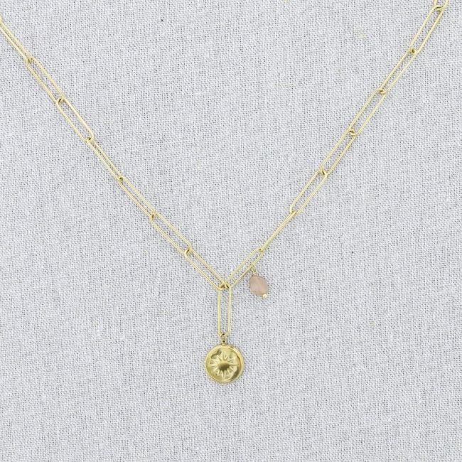 GARGANTILLA ACERO CADENA COLGANTE MEDALLA PIEDRA