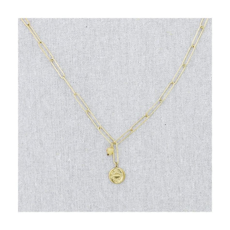 STONE MEDAL PENDANT CHAIN STEEL SHORT NECKLACE