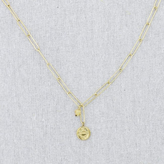 STONE MEDAL PENDANT CHAIN STEEL SHORT NECKLACE