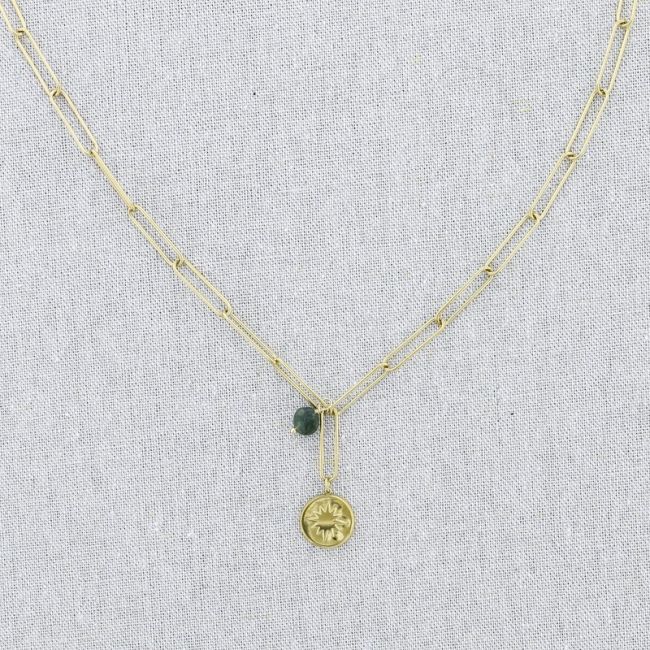 STONE MEDAL PENDANT CHAIN STEEL SHORT NECKLACE