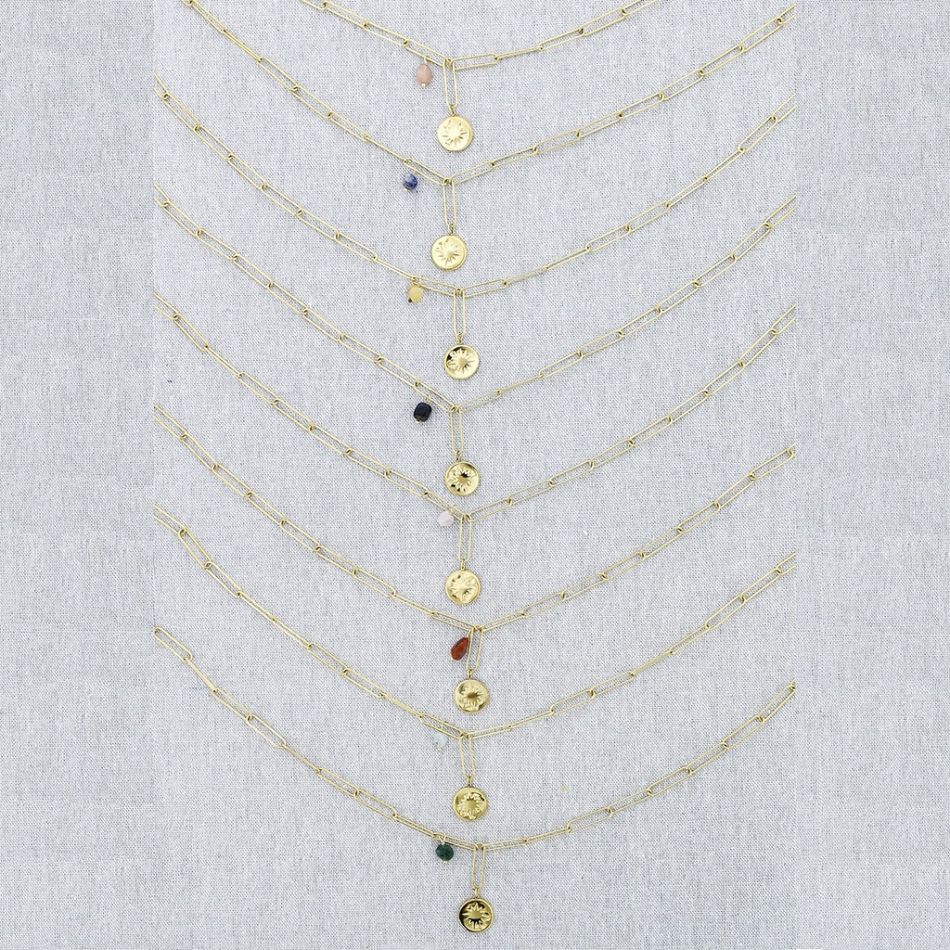 STONE MEDAL PENDANT CHAIN STEEL SHORT NECKLACE