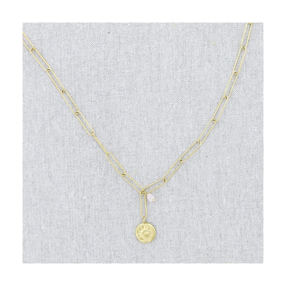 STONE MEDAL PENDANT CHAIN STEEL SHORT NECKLACE