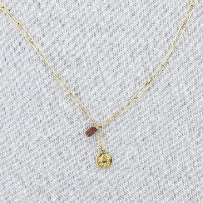 GARGANTILLA ACERO CADENA COLGANTE MEDALLA PIEDRA