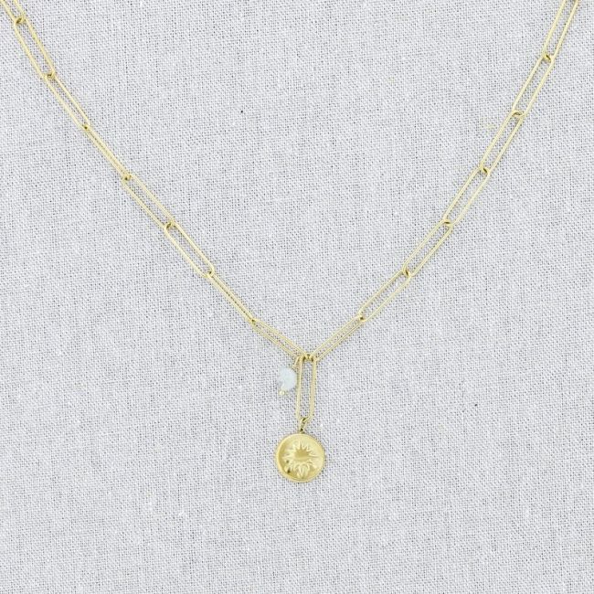 GARGANTILLA ACERO CADENA COLGANTE MEDALLA PIEDRA