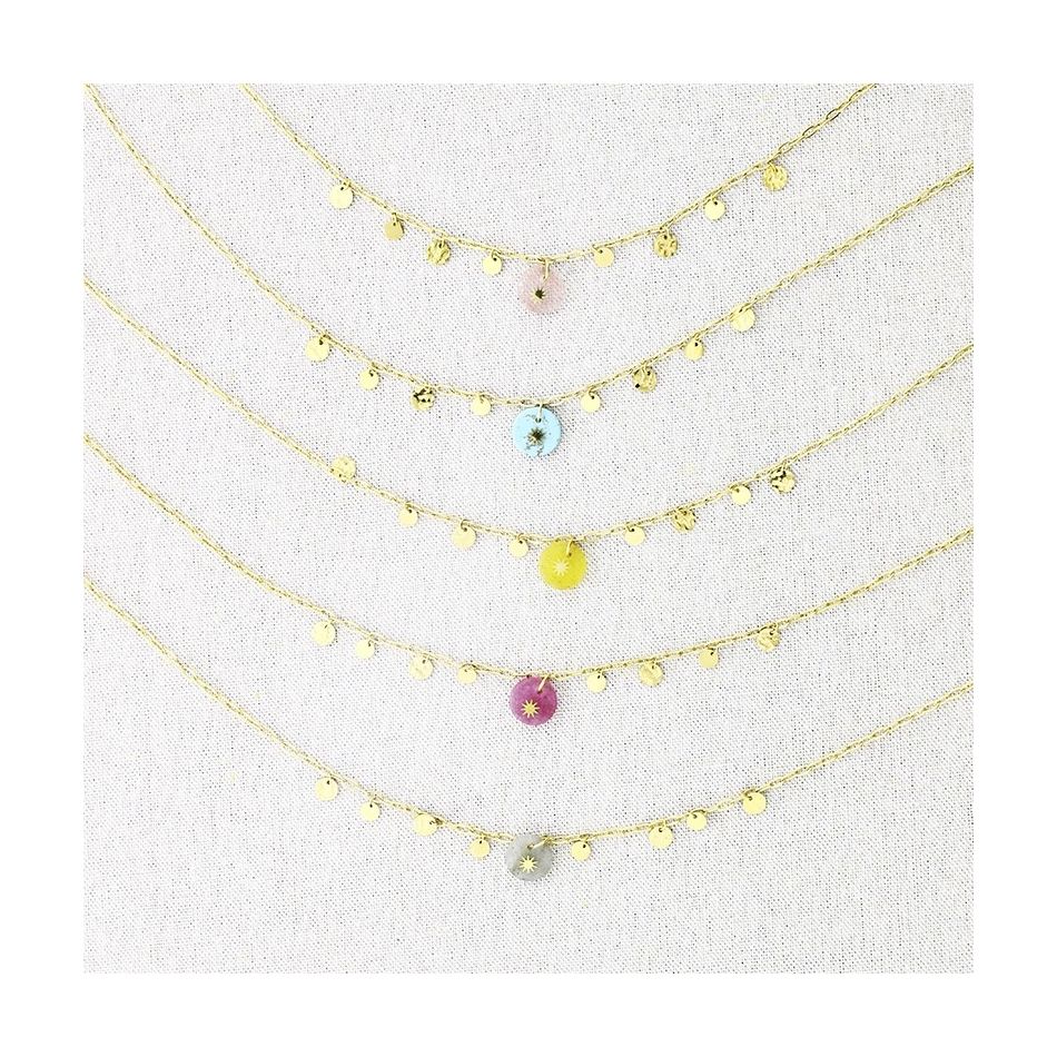 STEEL SHORT NECKLACE WITH POLAR STAR STONE PENDANTS