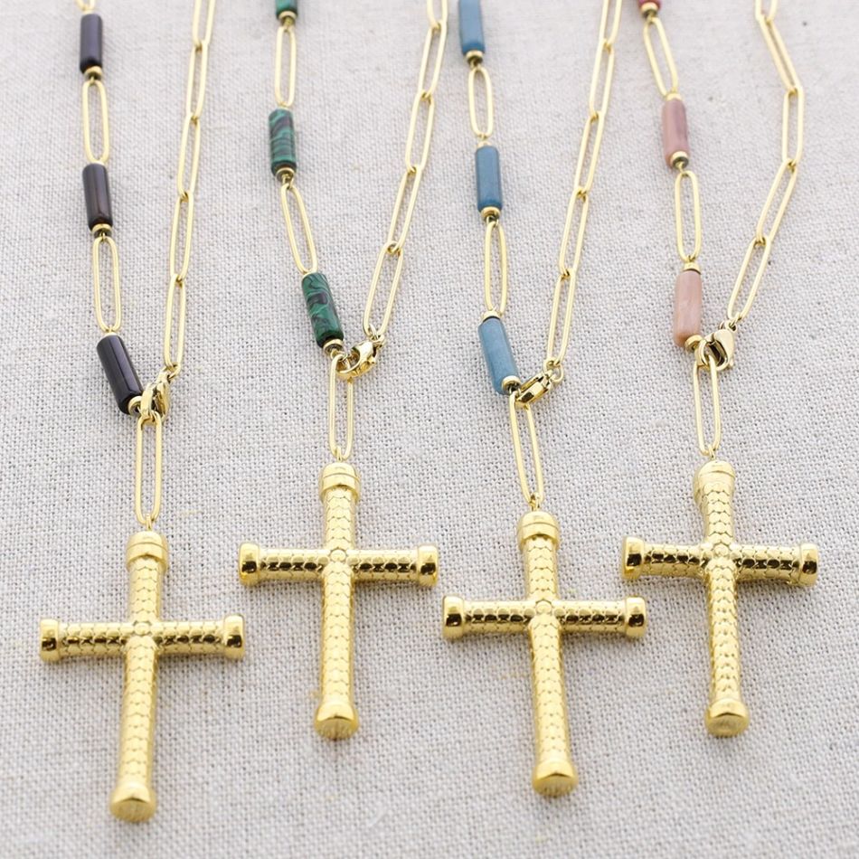 STEEL CROSS PENDANT NECKLACE