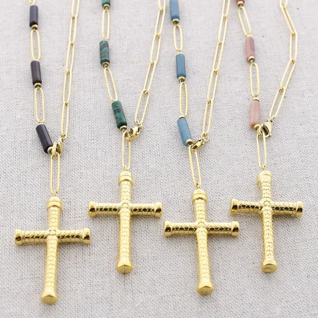 STEEL CROSS PENDANT NECKLACE