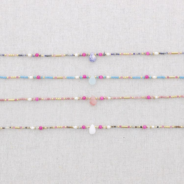 STEEL SHORT NECKLACE WITH DROPS STONES PENDANTS 2