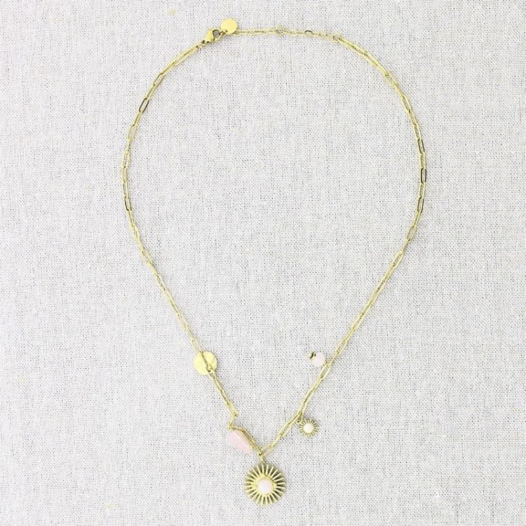 STEEL SHORT NECKLACE WITH SUN STONES PENDANTS 2