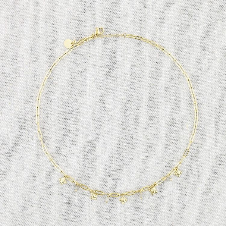 STEEL SHORT NECKLACE WITH RHOMBUS STONE PENDANTS 2