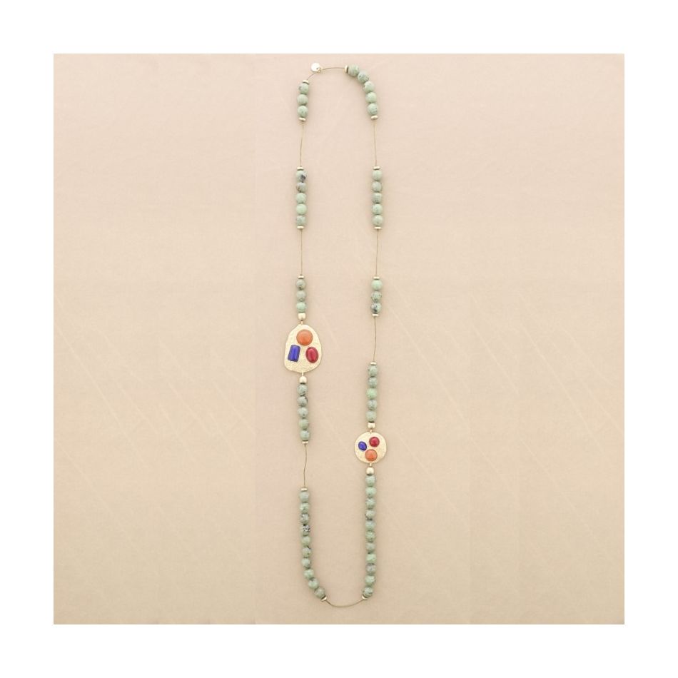 COLLAR LARGO CUENTAS RESINA METAL