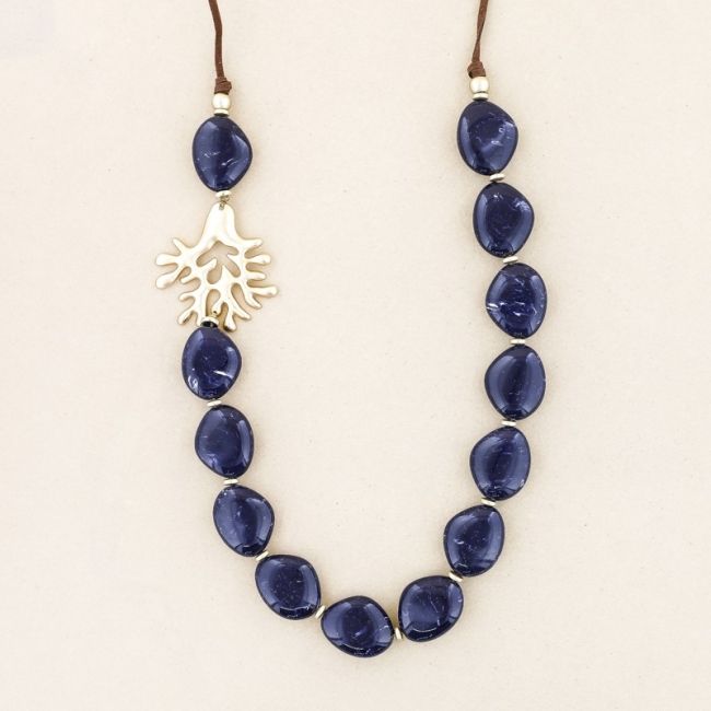 METAL CORAL RESIN BEADS LONG NECKLACE