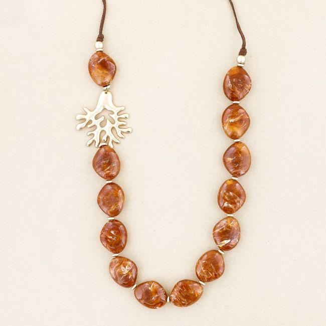 METAL CORAL RESIN BEADS LONG NECKLACE