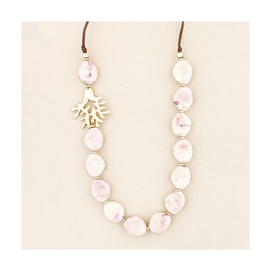 COLLAR LARGO CUENTAS RESINA CORAL METAL