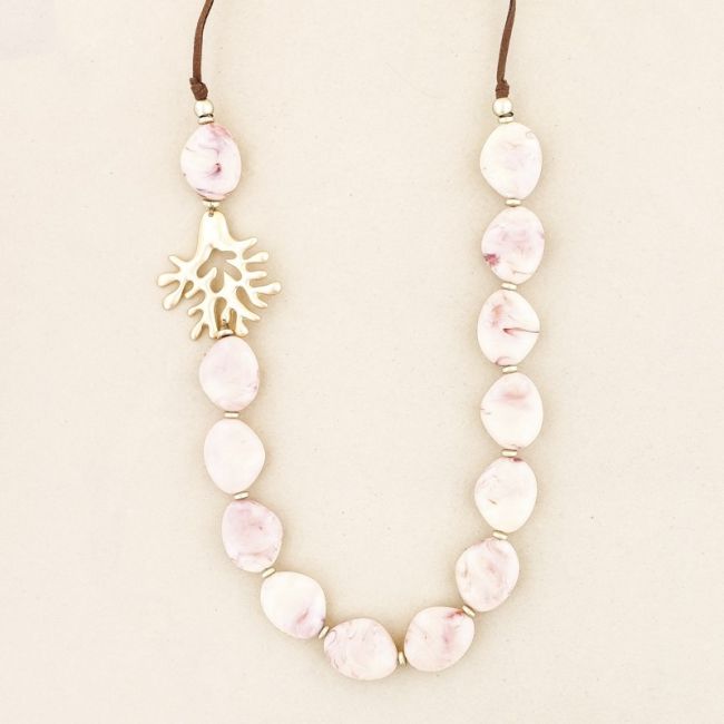 COLLAR LARGO CUENTAS RESINA CORAL METAL