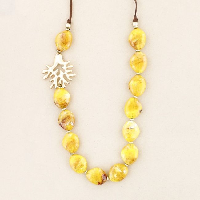 METAL CORAL RESIN BEADS LONG NECKLACE