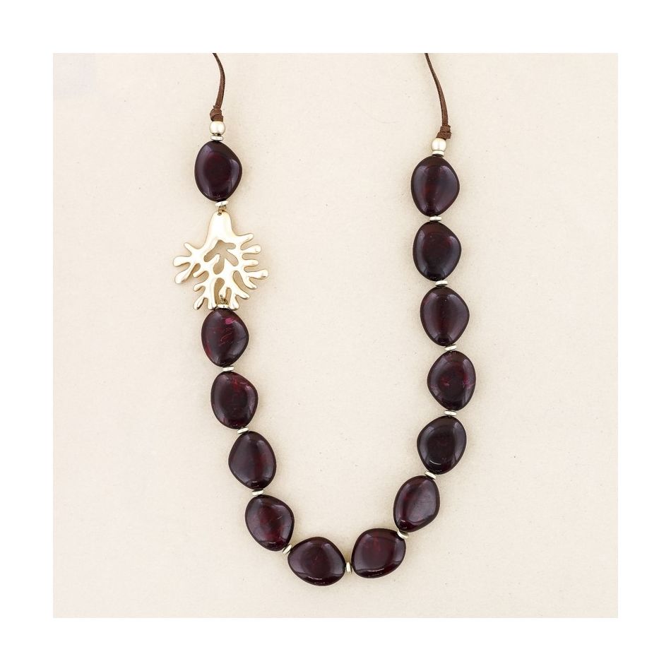 METAL CORAL RESIN BEADS LONG NECKLACE