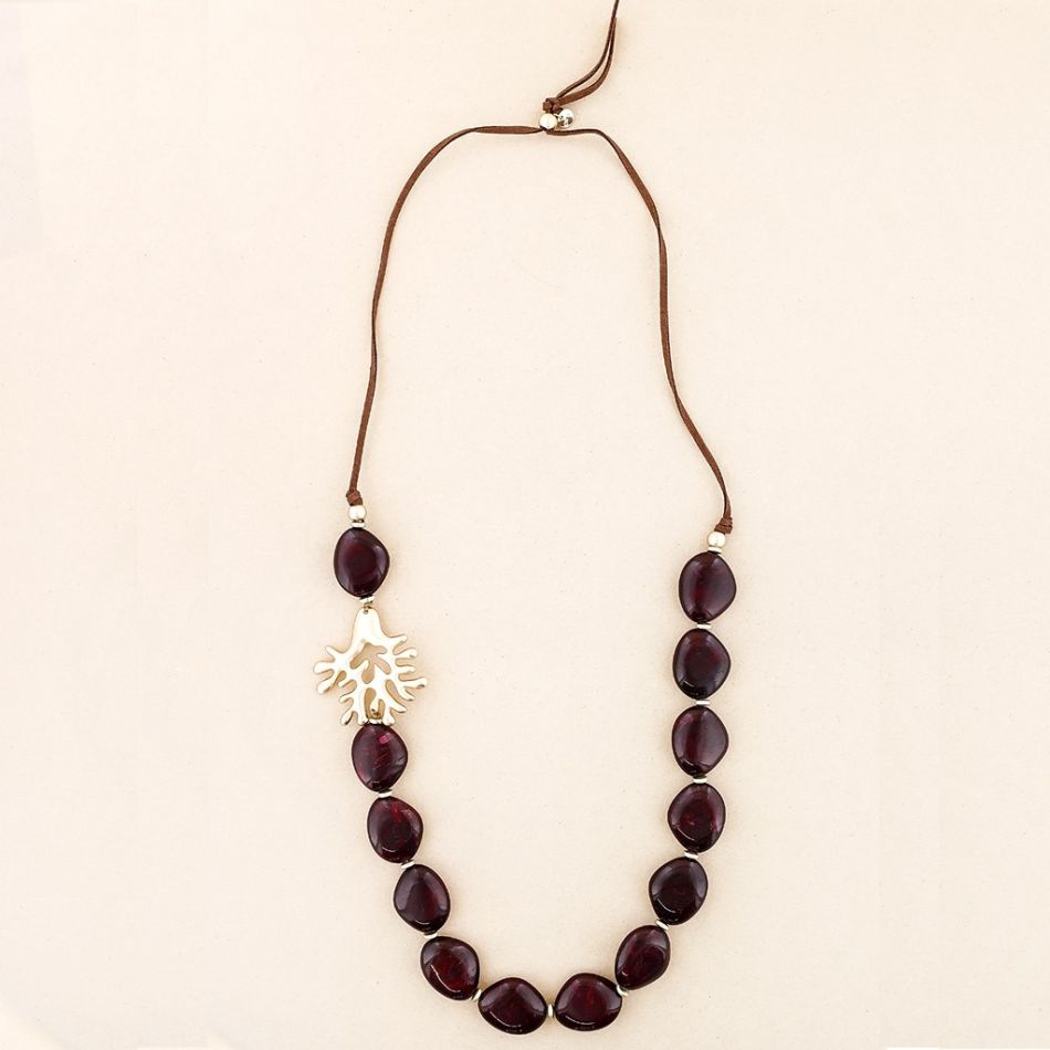 METAL CORAL RESIN BEADS LONG NECKLACE