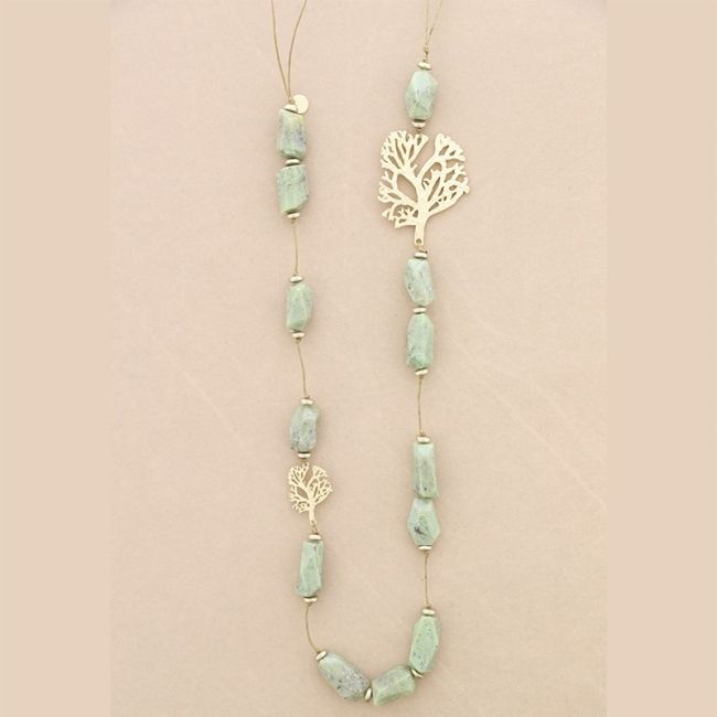 METAL TREE RESIN BEADS LONG NECKLACE