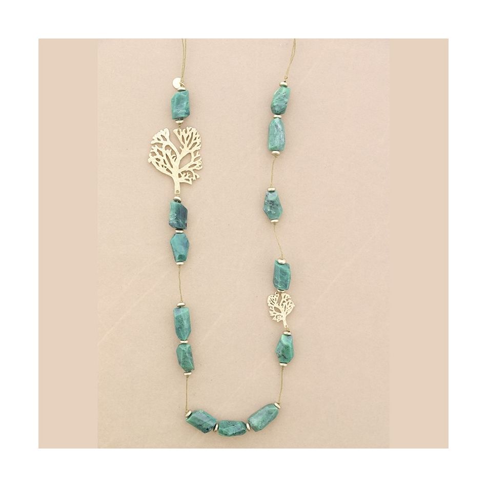 METAL TREE RESIN BEADS LONG NECKLACE