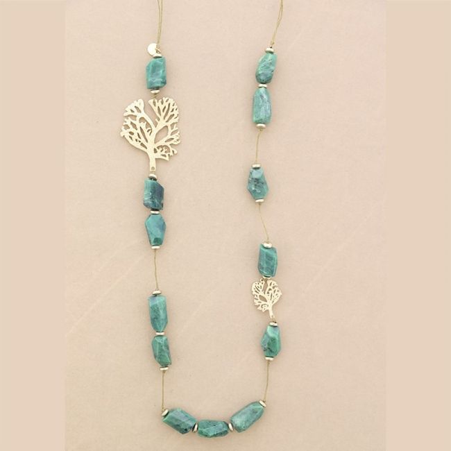 METAL TREE RESIN BEADS LONG NECKLACE