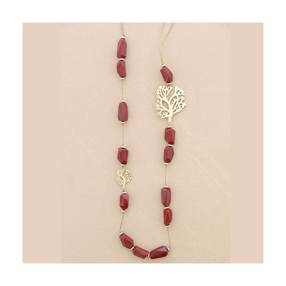 COLLAR LARGO CUENTAS RESINA ÁRBOL METAL
