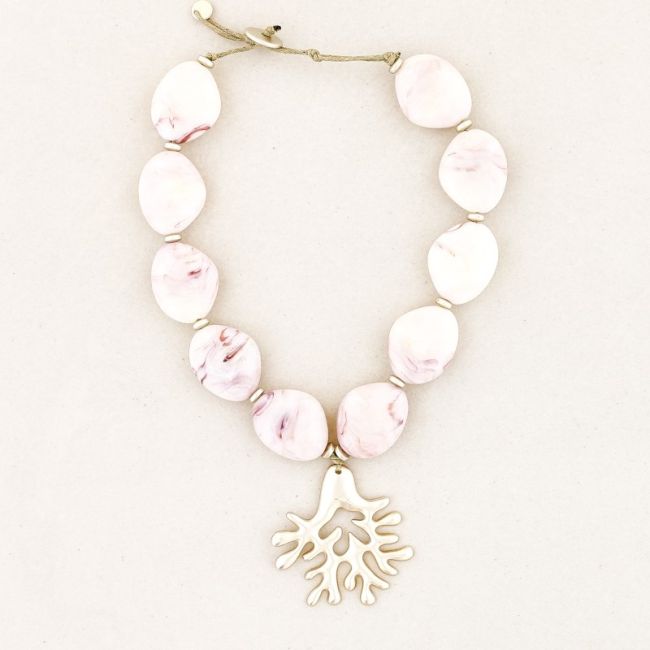 RESIN BEADS PENDANT CORAL METAL CHOKER