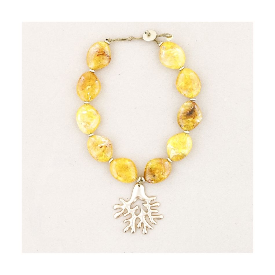 RESIN BEADS PENDANT CORAL METAL CHOKER