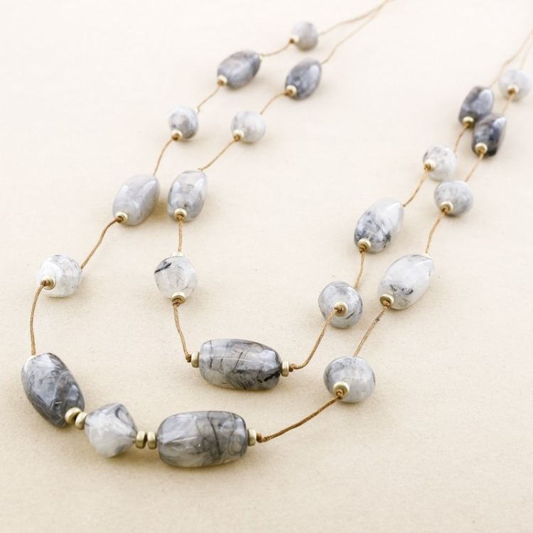 LONG DOUBLE RESIN BEADS NECKLACE