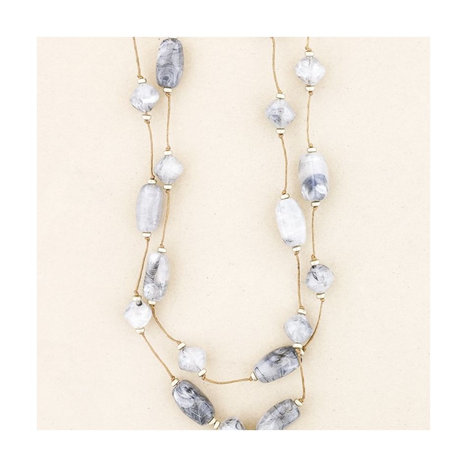 LONG DOUBLE RESIN BEADS NECKLACE