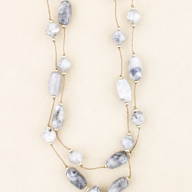 COLLAR LARGO DOBLE CUENTAS RESINA