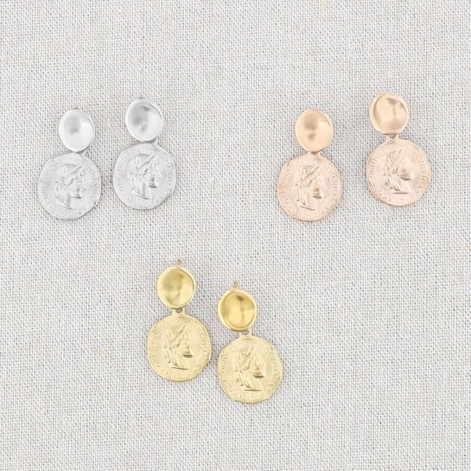 STEEL EARRINGS HANGING COIN