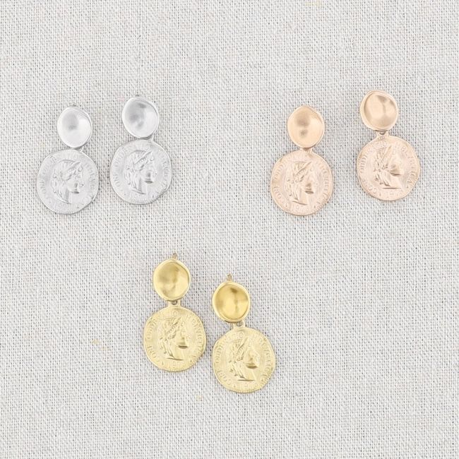 PENDIENTES ACERO COLGANTE MONEDA