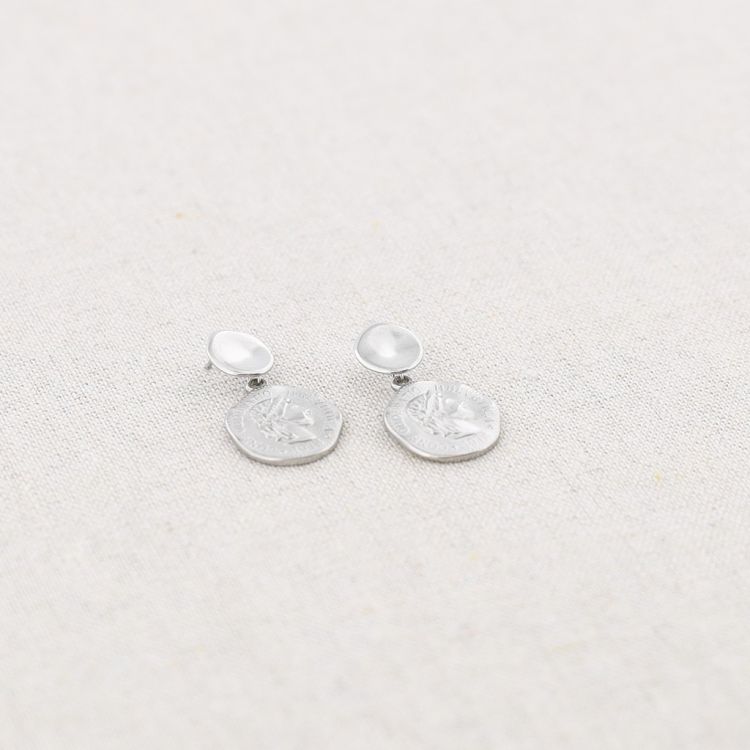 STEEL EARRINGS HANGING COIN