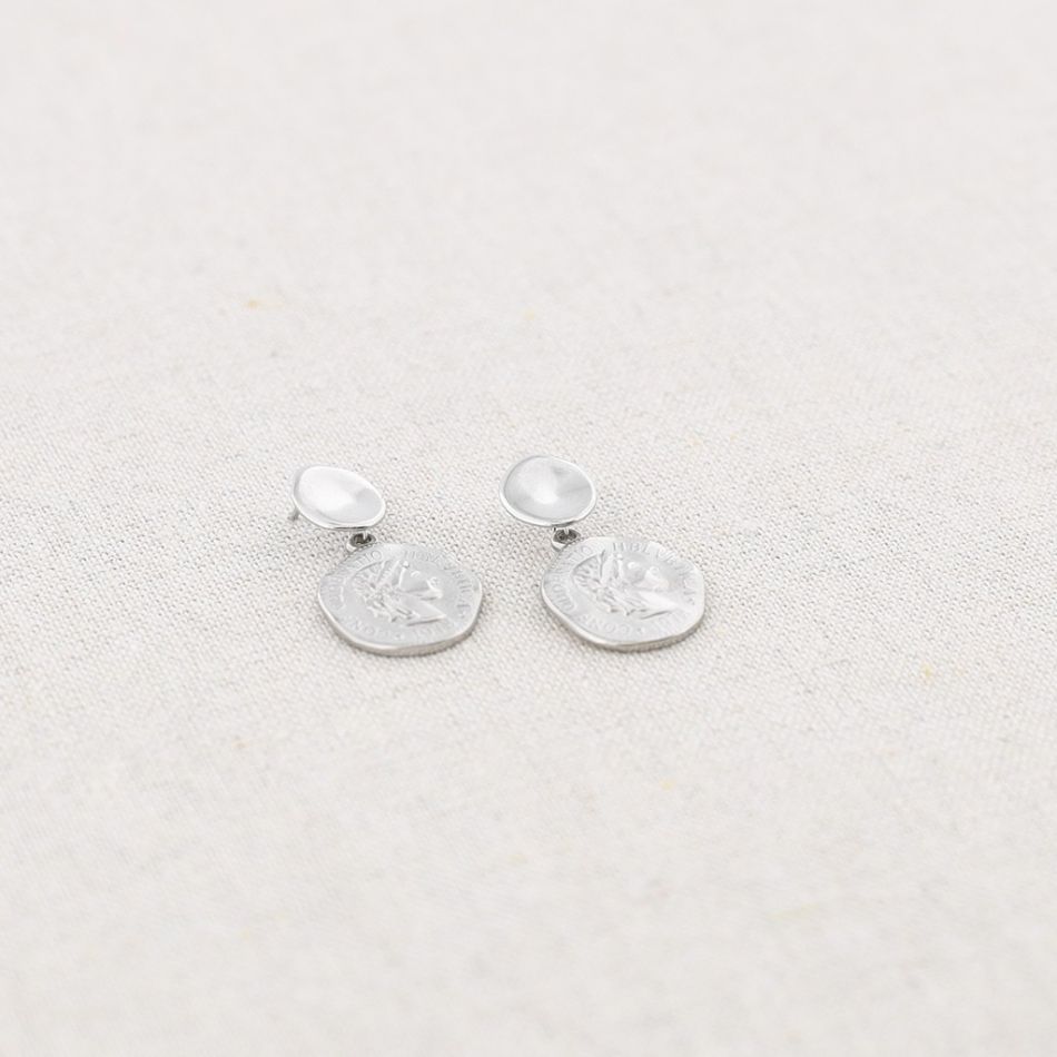 STEEL EARRINGS HANGING COIN