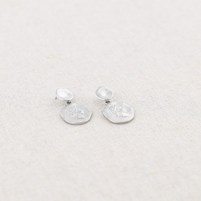 STEEL EARRINGS HANGING COIN