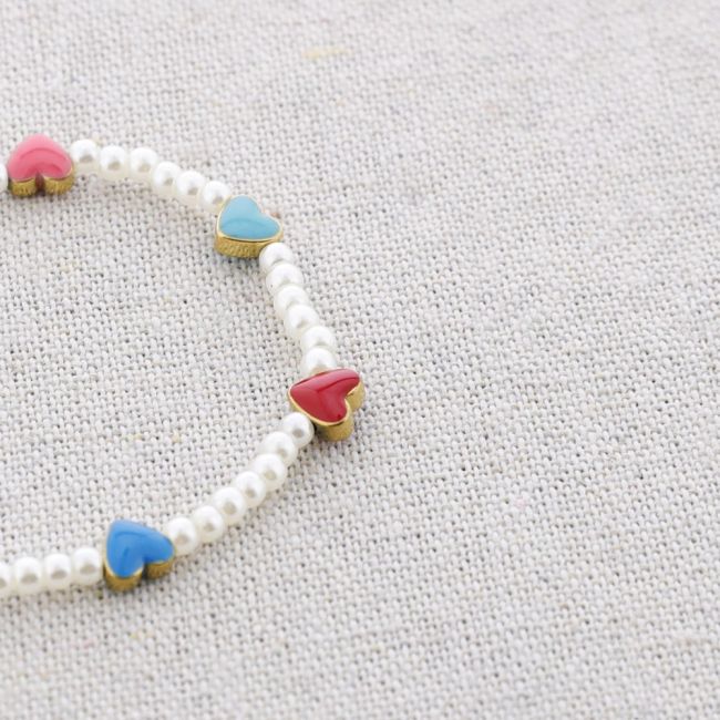 ENAMEL HEARTS PEARLS STEEL BRACELET