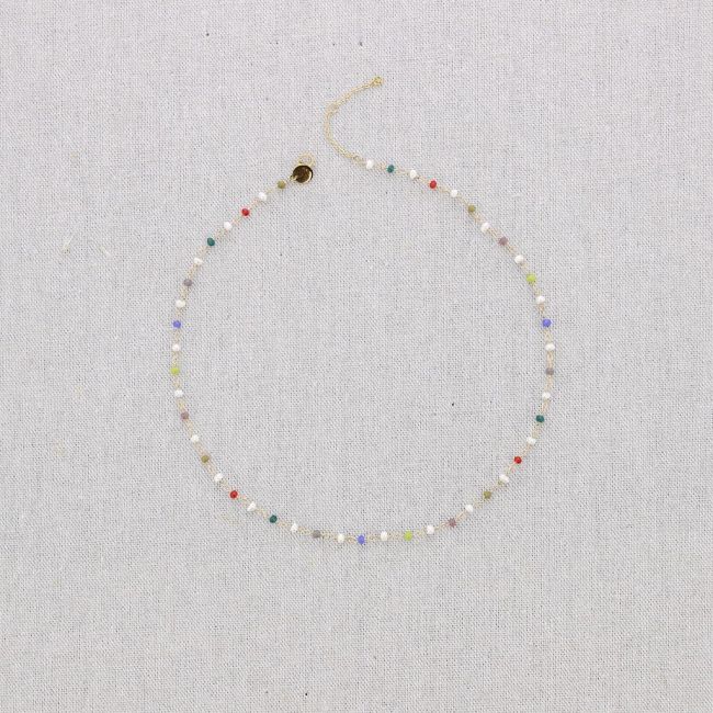 MULTICOLORED PEARL GLASS STEEL SHORT NECKLACE