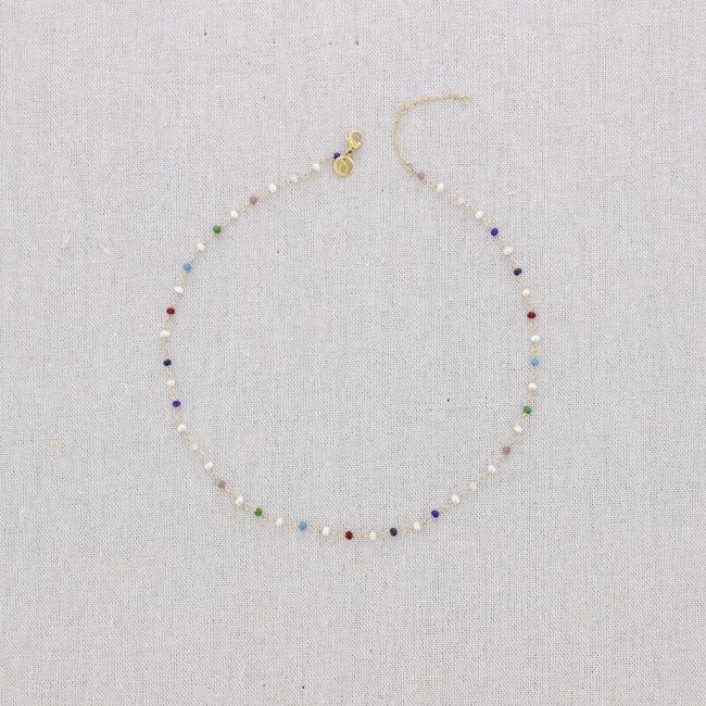 MULTICOLORED PEARL GLASS STEEL SHORT NECKLACE
