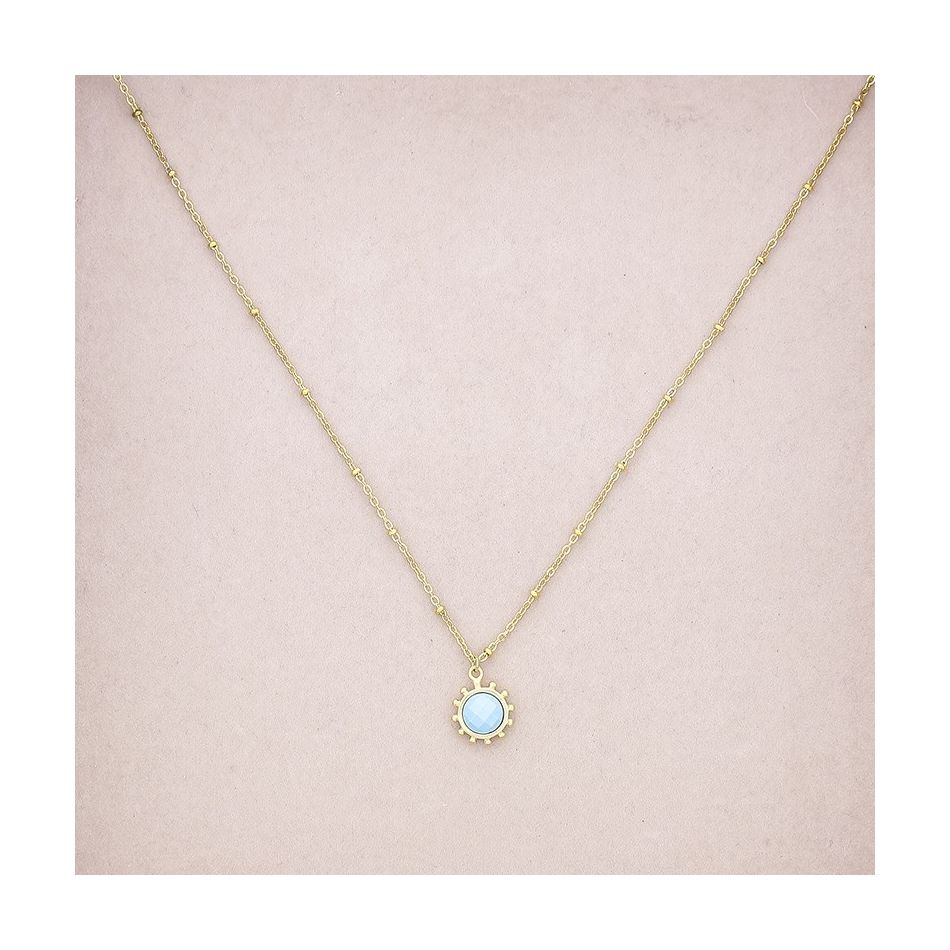 STONE MEDALLION STEEL SHORT NECKLACE