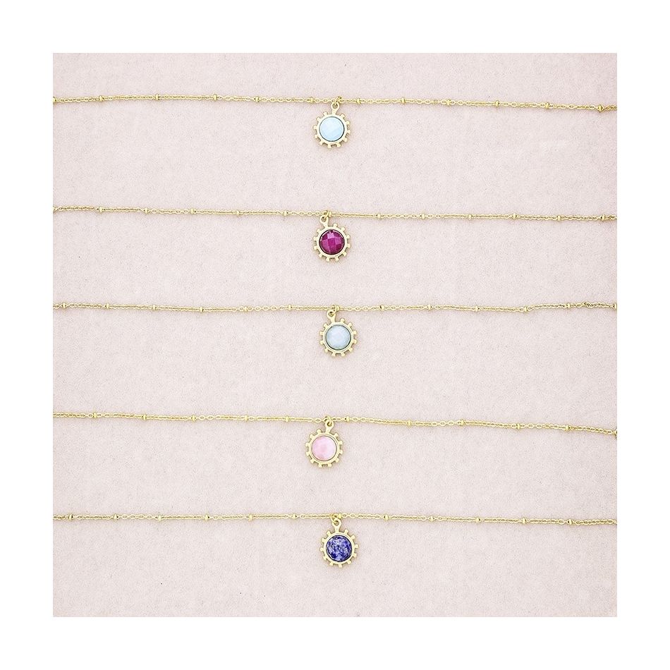 STONE MEDALLION STEEL SHORT NECKLACE