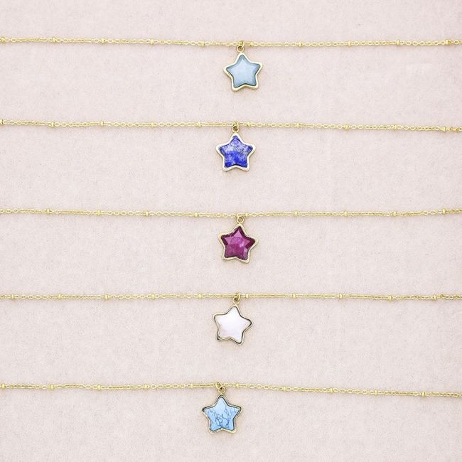 STONE STAR STEEL SHORT NECKLACE