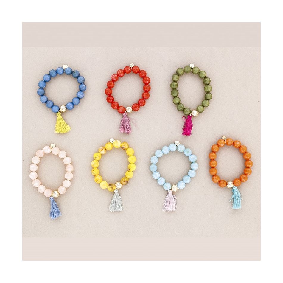PULSERA ELÁSTICA CUENTAS RESINA FLECO