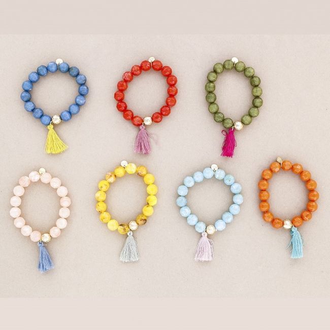 PULSERA ELÁSTICA CUENTAS RESINA FLECO