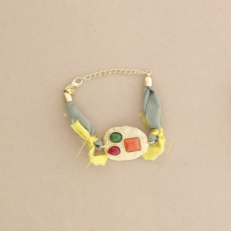 PULSERA  ÉTNICA TELA METAL RESINA