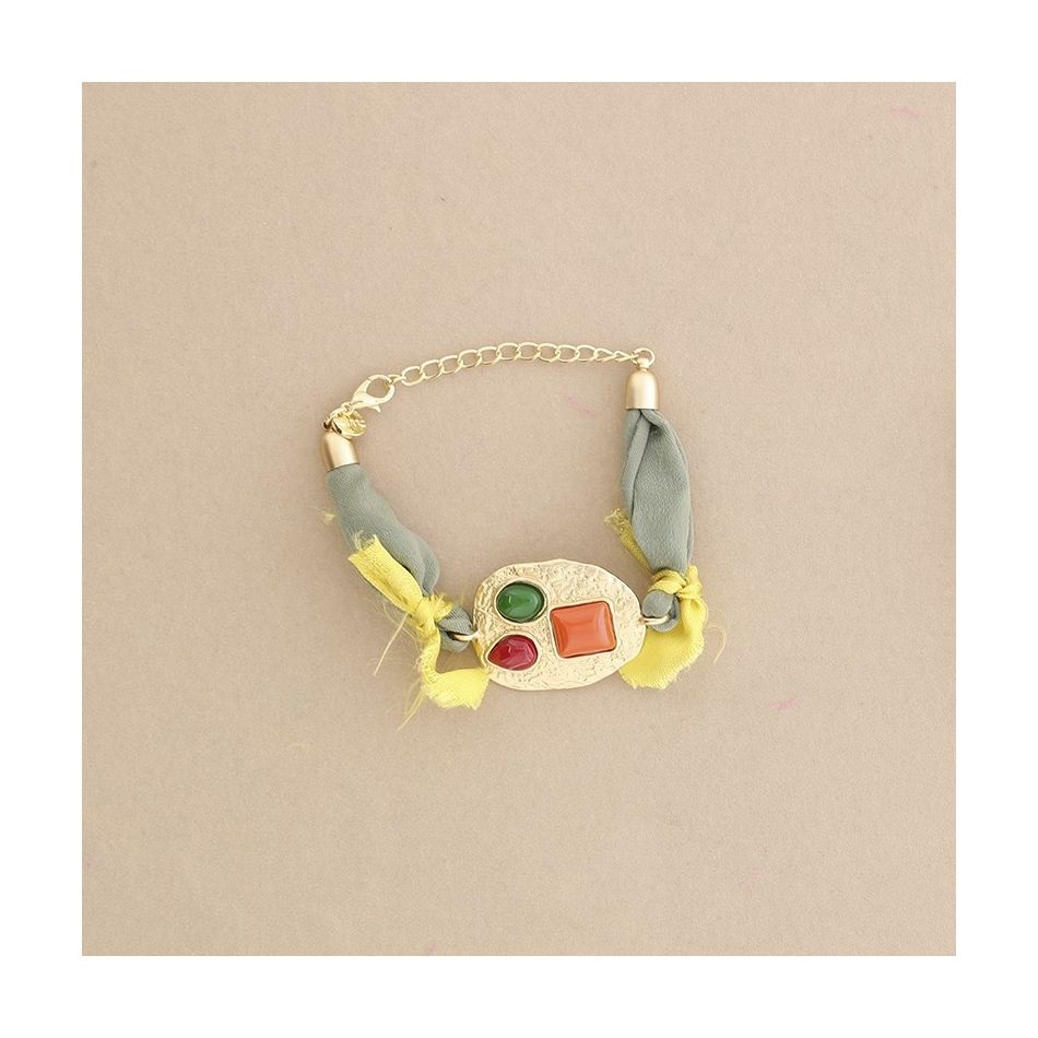 PULSERA  ÉTNICA TELA METAL RESINA