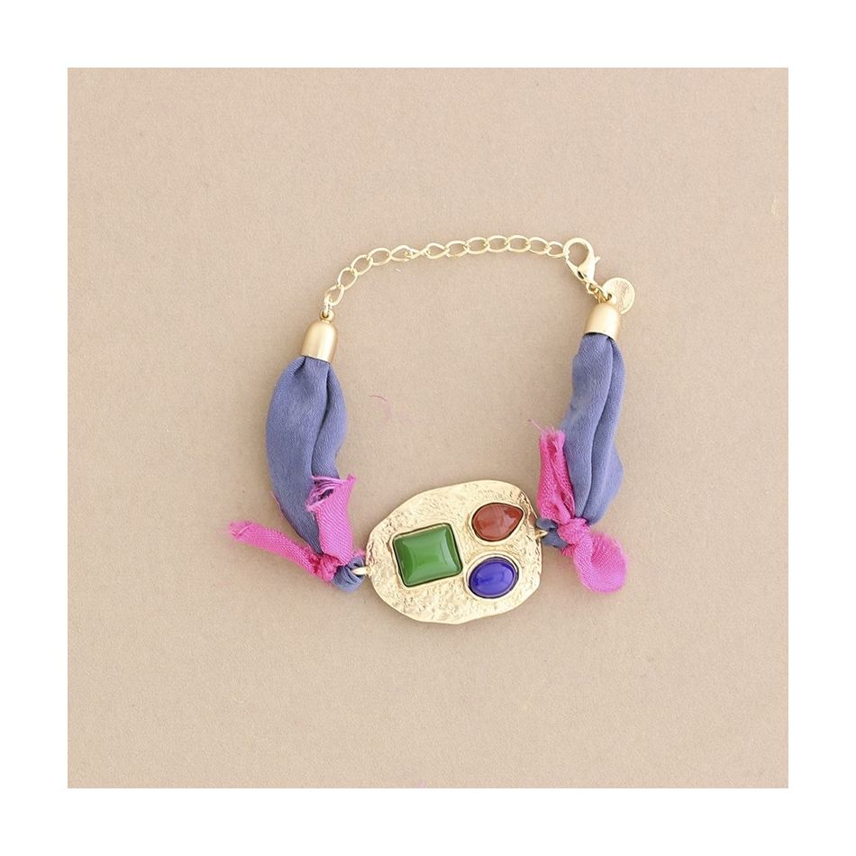 PULSERA  ÉTNICA TELA METAL RESINA