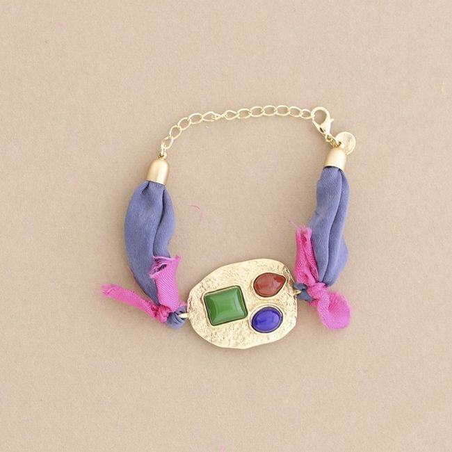 ETHNIC FABRIC METAL RESIN BRACELET