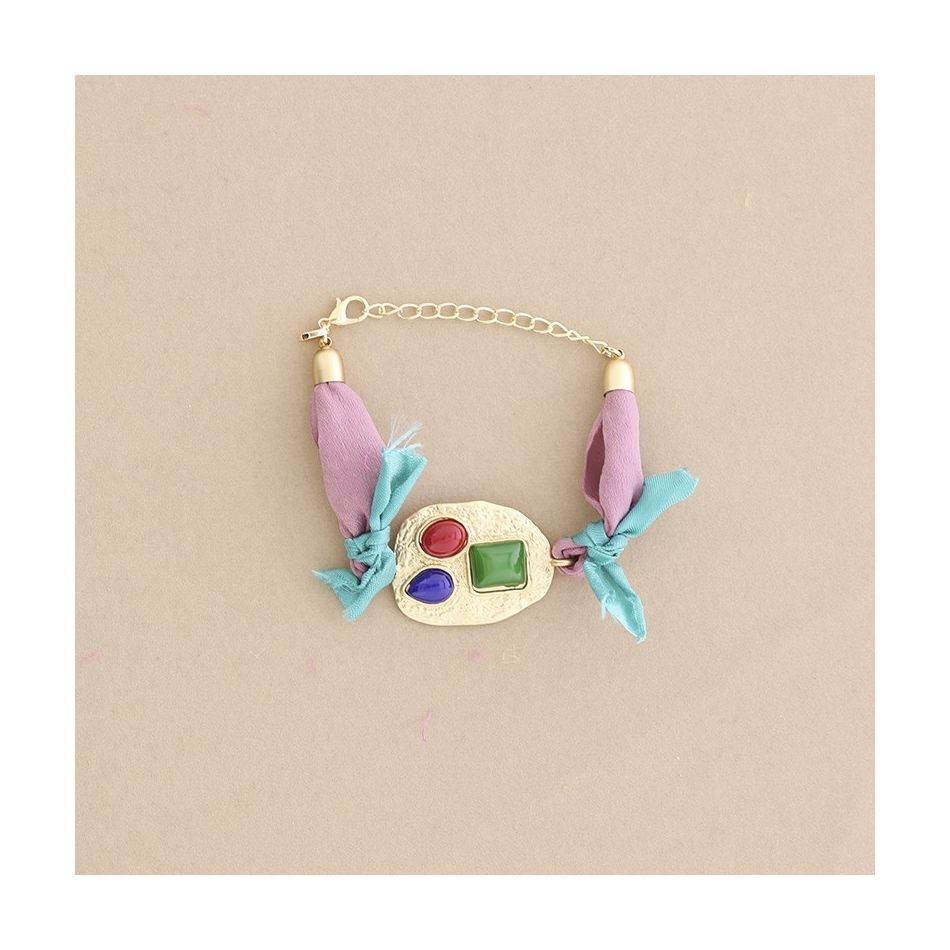 ETHNIC FABRIC METAL RESIN BRACELET