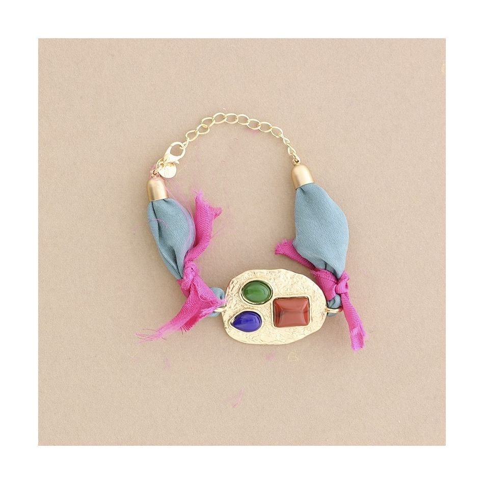 PULSERA  ÉTNICA TELA METAL RESINA